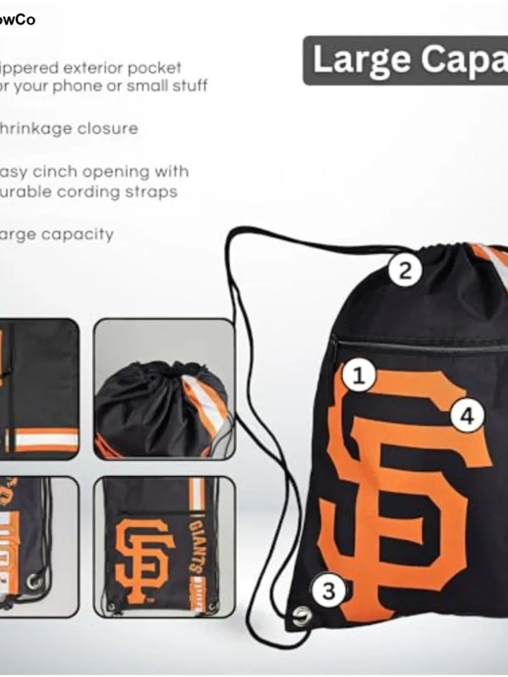 MLB Drawstring Backpack Nylon Gym Sack Zippered Pocket Water Resistant